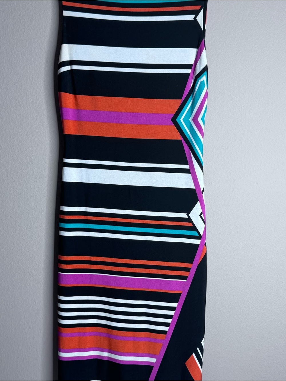 Caché Sleeveless Midi Sheath Geometric Asymmetrical Striped Pattern Dress Sz 4 - Picture 4 of 9